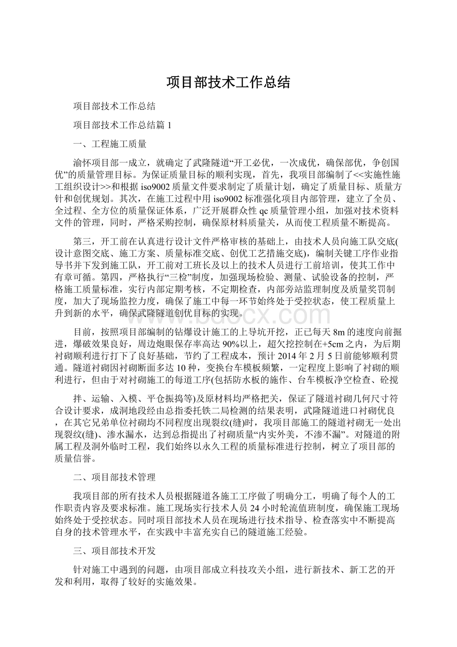 项目部技术工作总结.docx_第1页