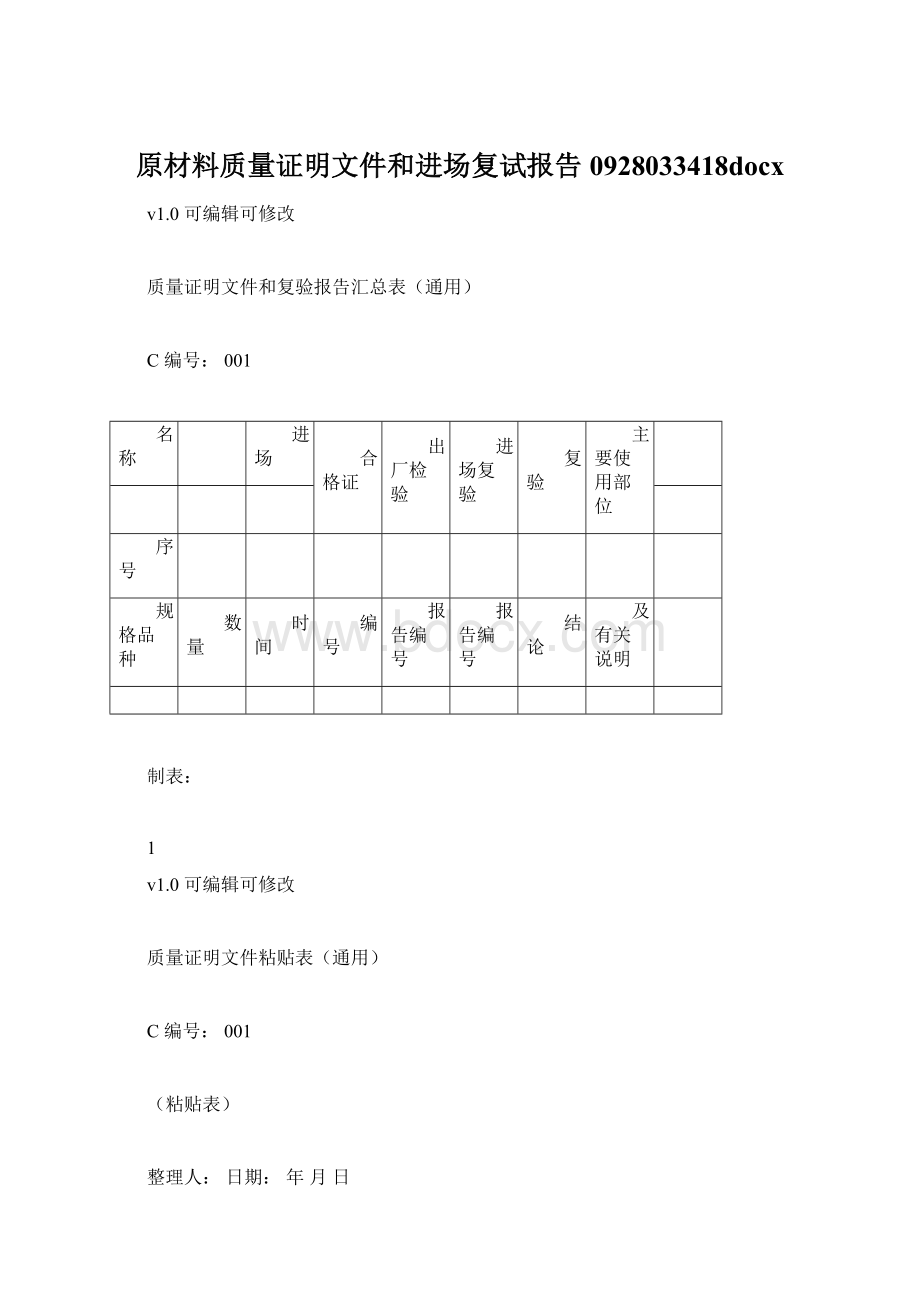 原材料质量证明文件和进场复试报告0928033418docx.docx_第1页