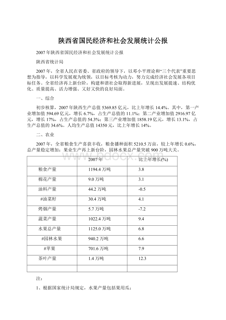 陕西省国民经济和社会发展统计公报.docx