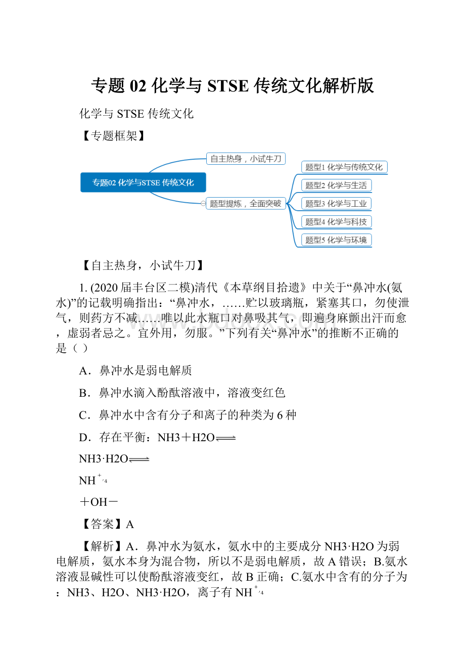 专题02 化学与STSE 传统文化解析版Word格式.docx_第1页