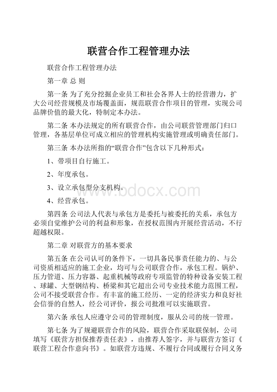 联营合作工程管理办法文档格式.docx