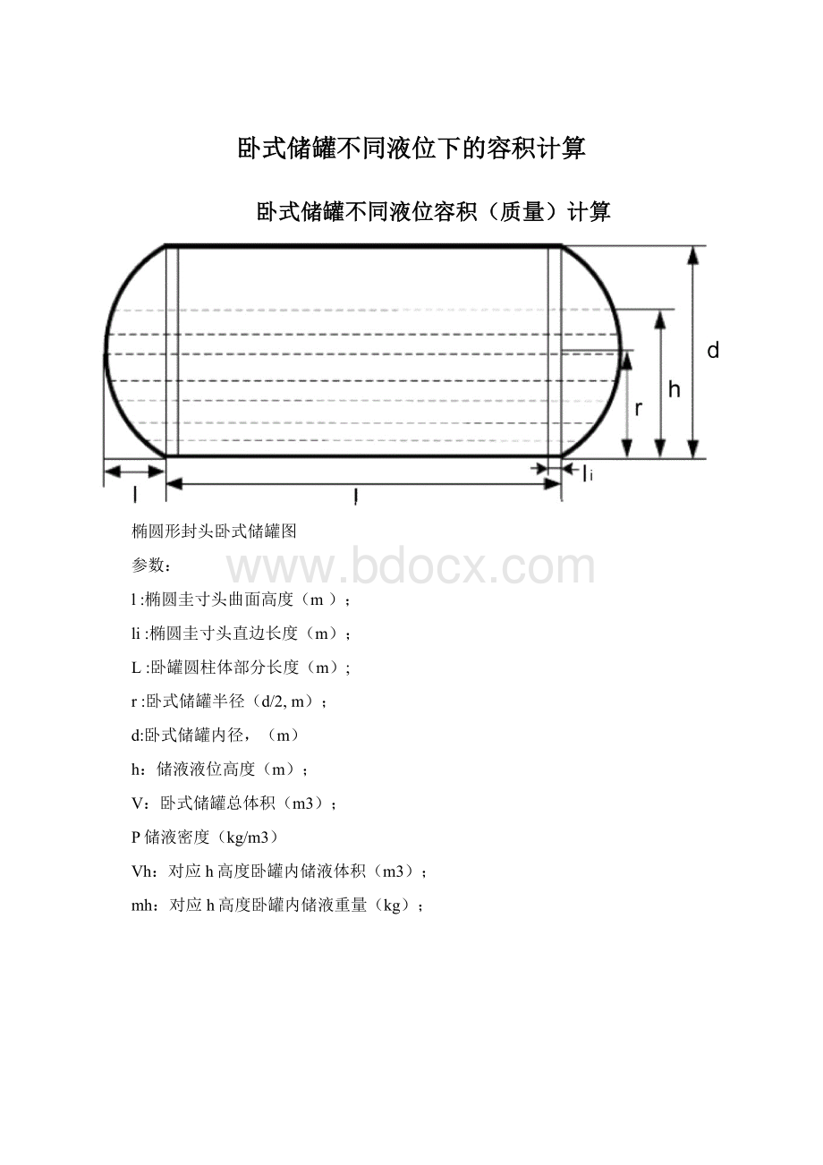 卧式储罐不同液位下的容积计算.docx