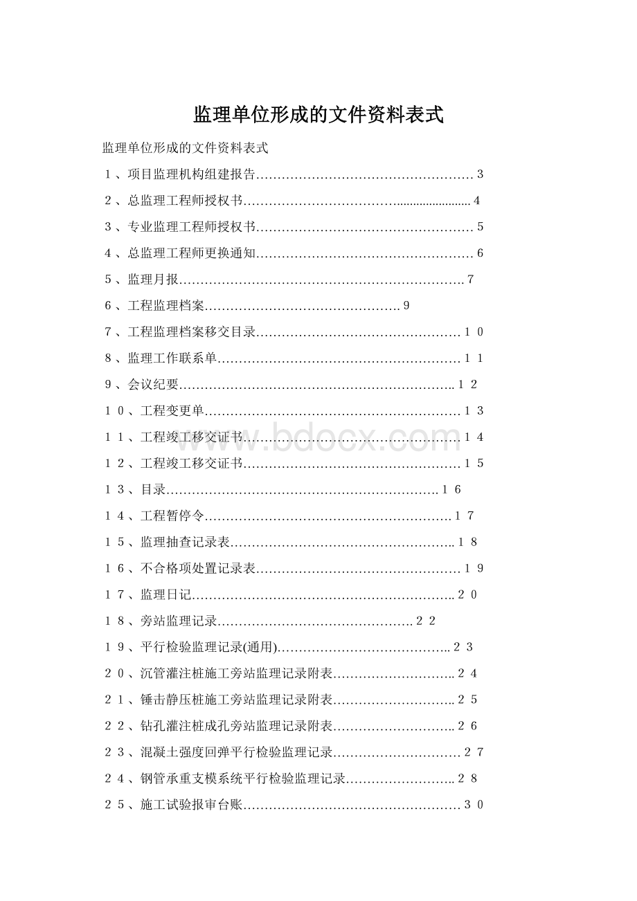 监理单位形成的文件资料表式Word格式.docx