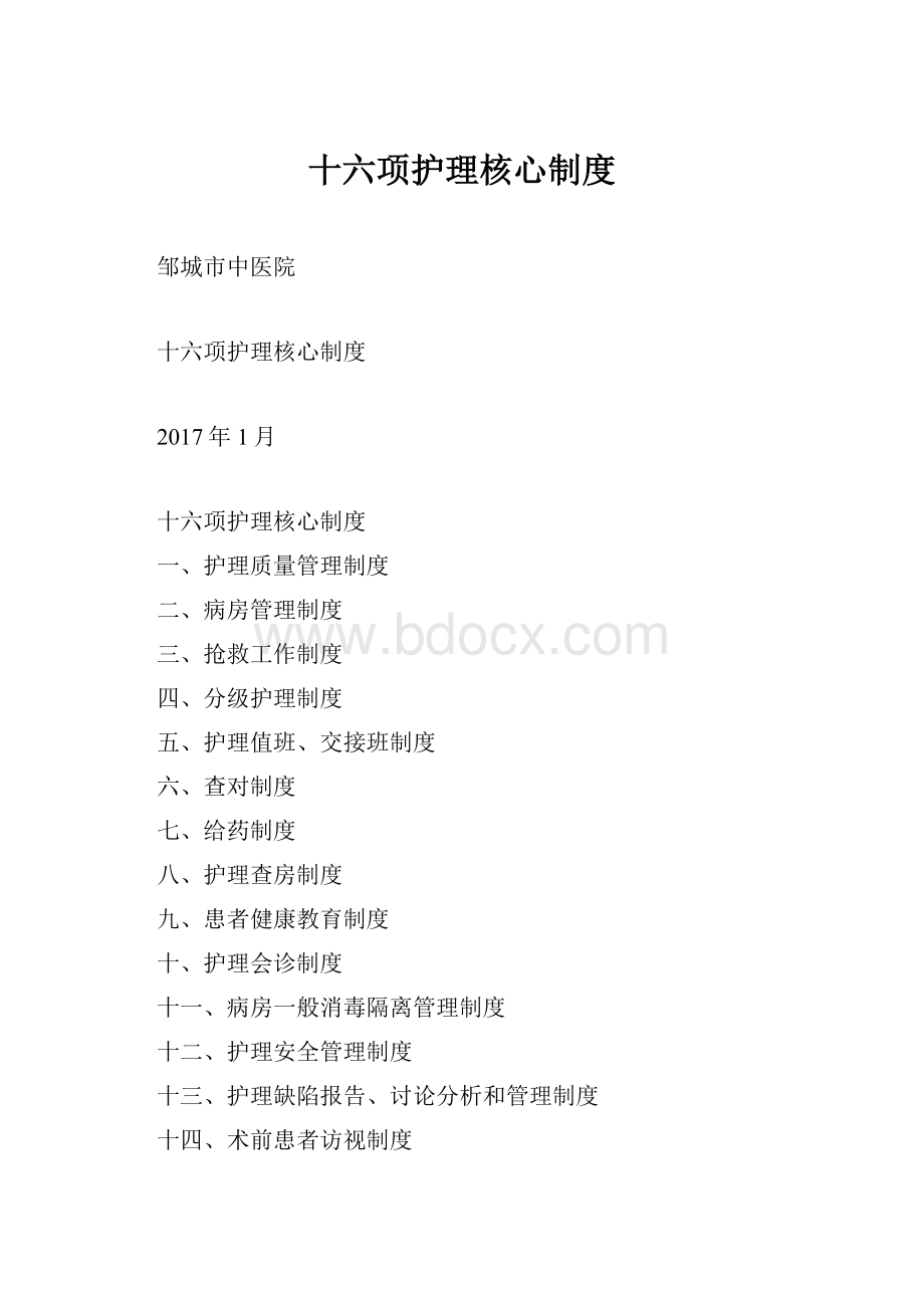 十六项护理核心制度Word格式.docx