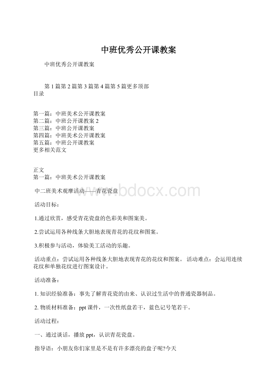 中班优秀公开课教案.docx