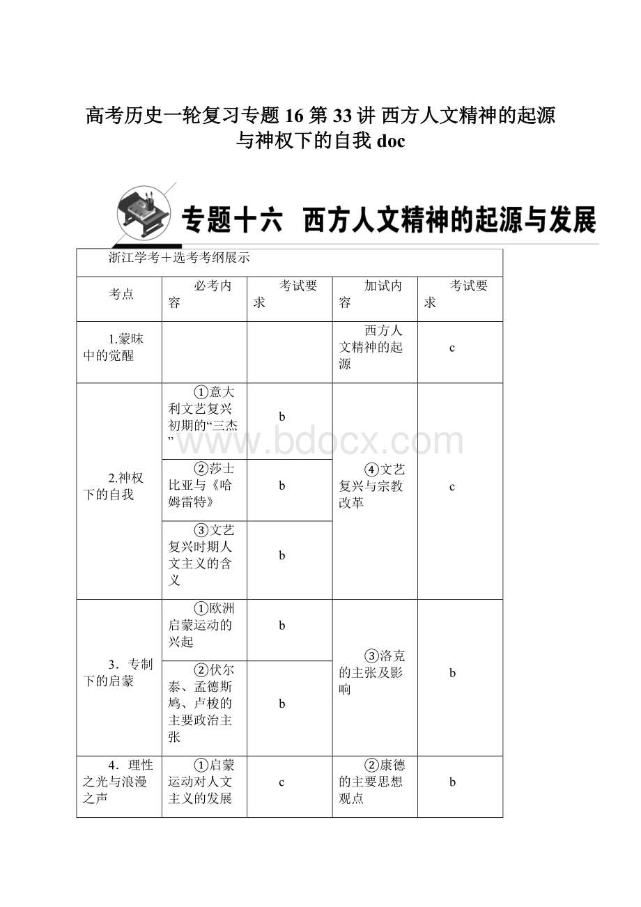 高考历史一轮复习专题16 第33讲 西方人文精神的起源与神权下的自我 doc.docx