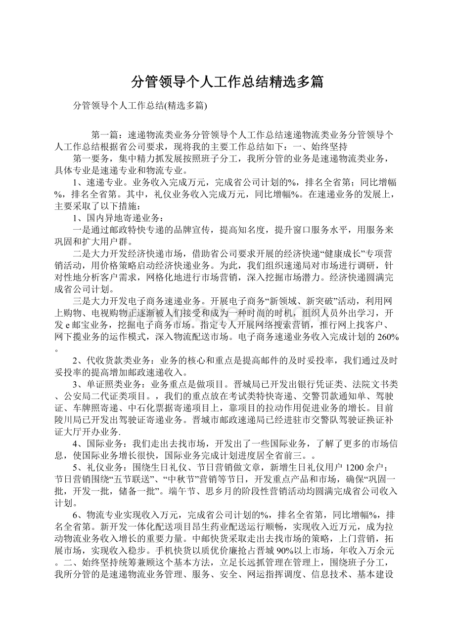 分管领导个人工作总结精选多篇Word格式文档下载.docx_第1页