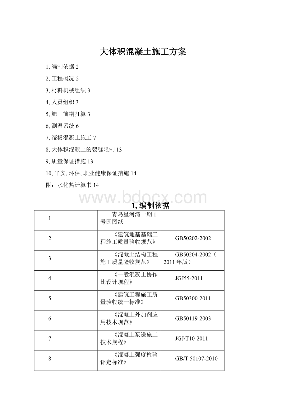 大体积混凝土施工方案Word文件下载.docx