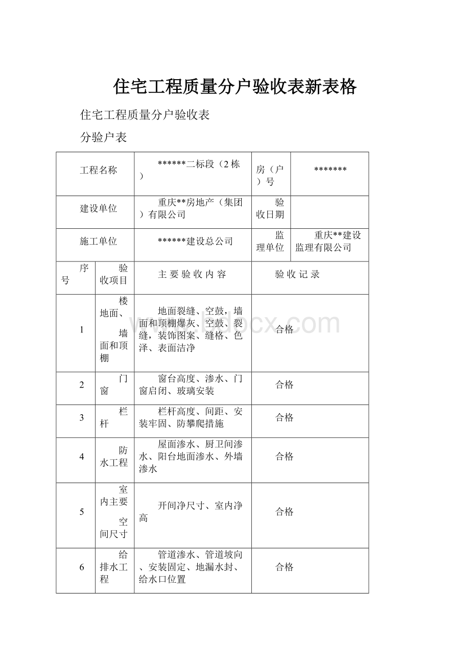 住宅工程质量分户验收表新表格.docx_第1页