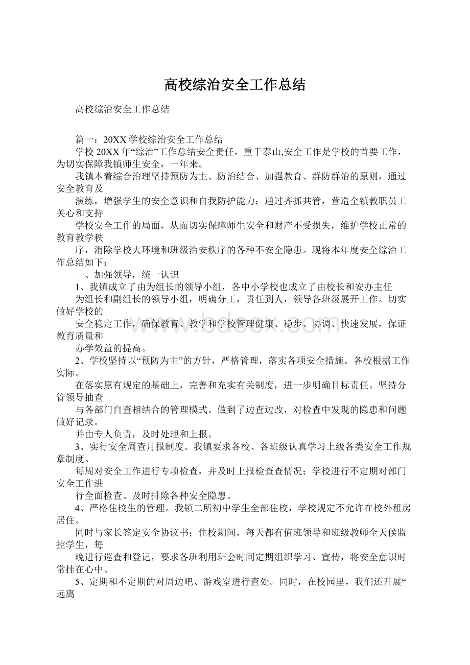 高校综治安全工作总结文档格式.docx