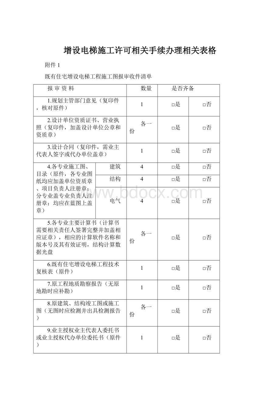 增设电梯施工许可相关手续办理相关表格.docx_第1页