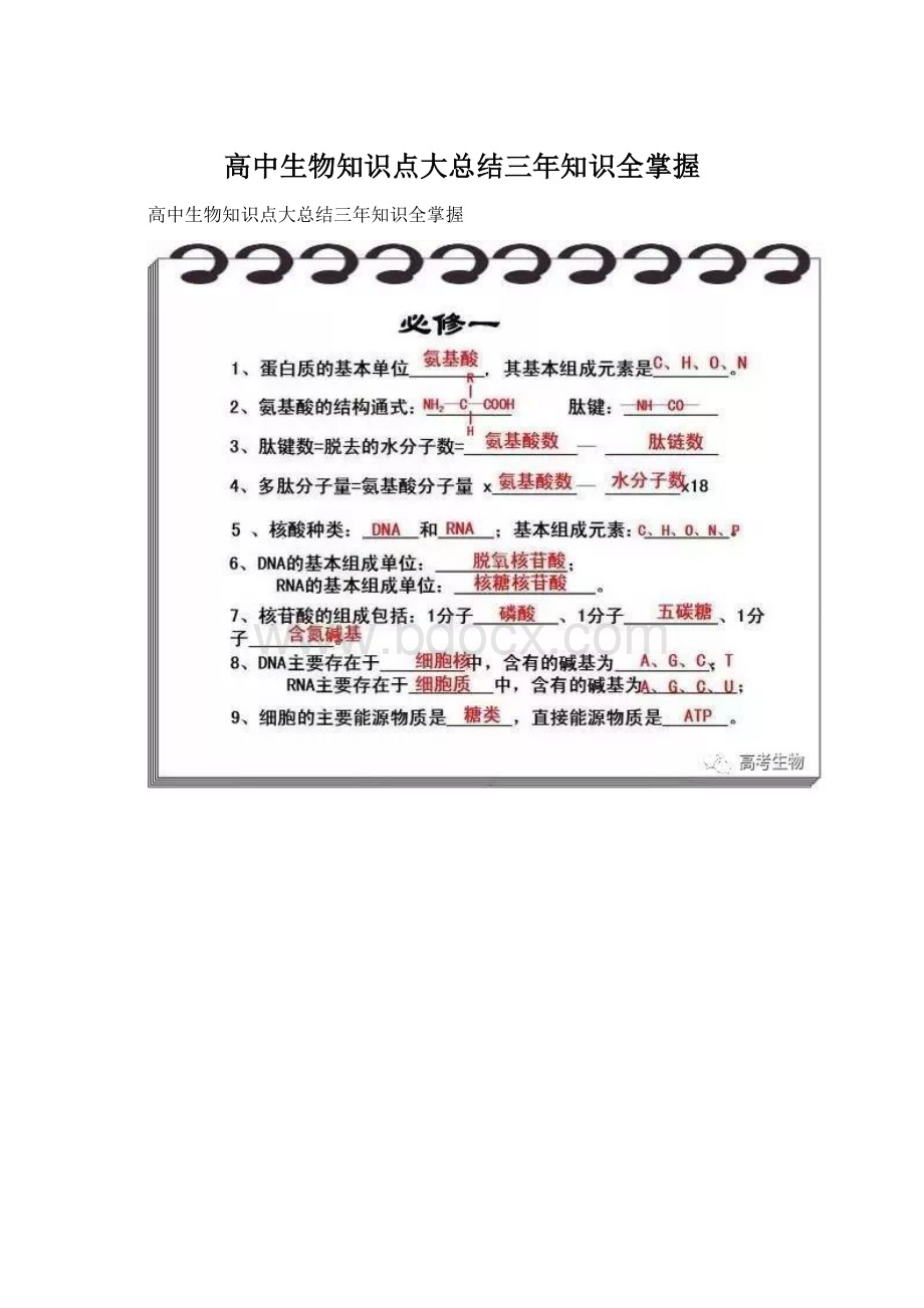 高中生物知识点大总结三年知识全掌握.docx_第1页