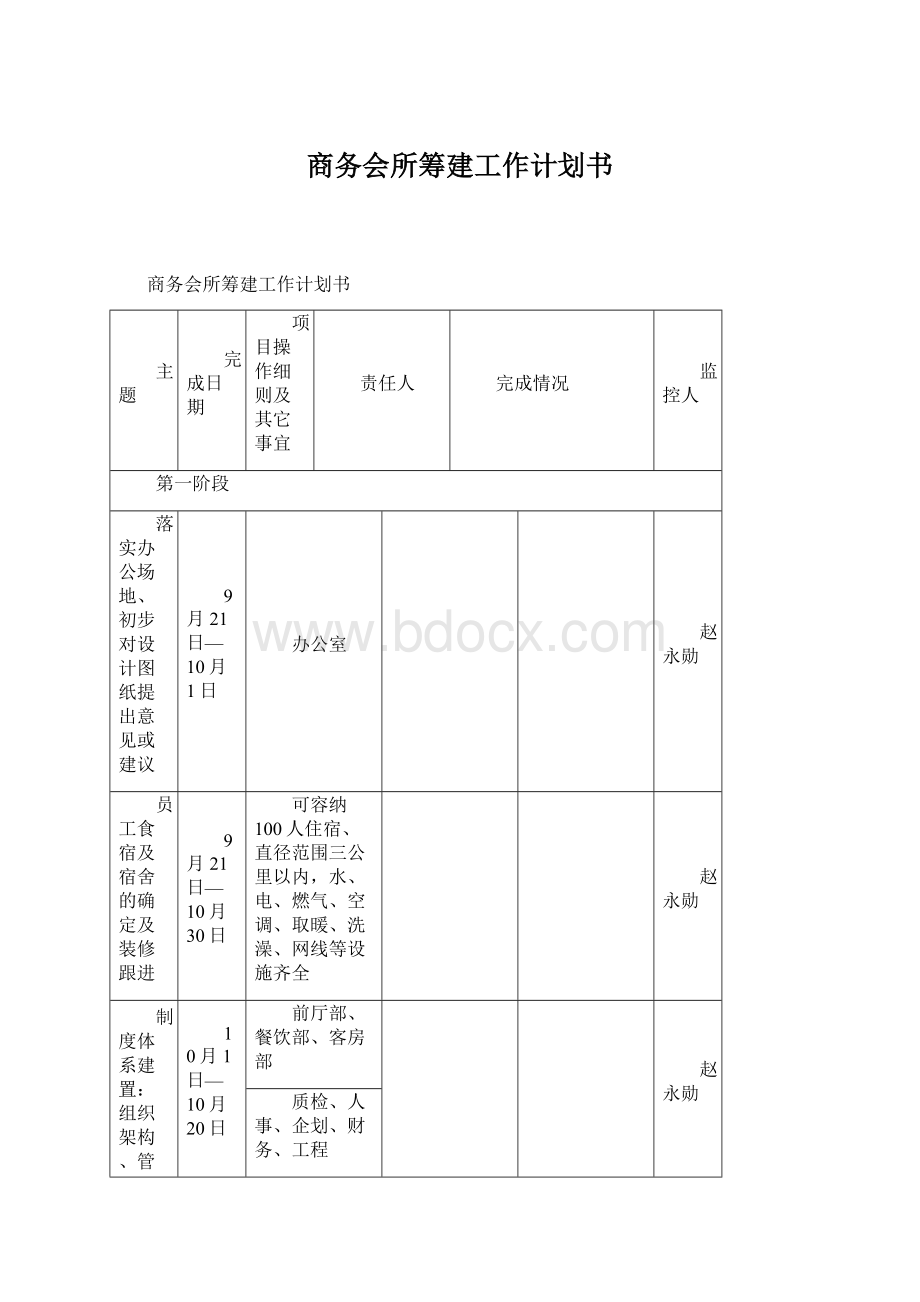 商务会所筹建工作计划书.docx_第1页