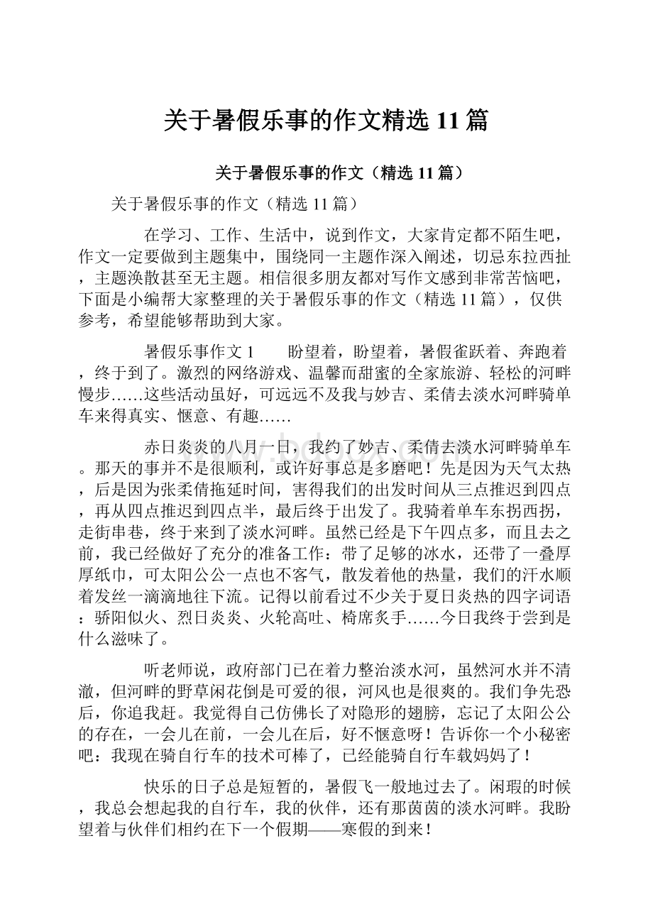 关于暑假乐事的作文精选11篇Word下载.docx