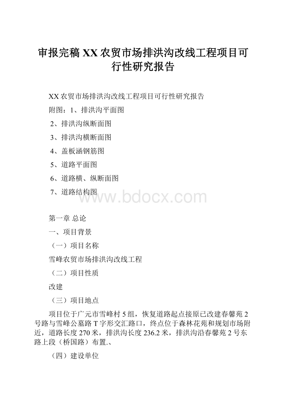 审报完稿XX农贸市场排洪沟改线工程项目可行性研究报告Word格式文档下载.docx