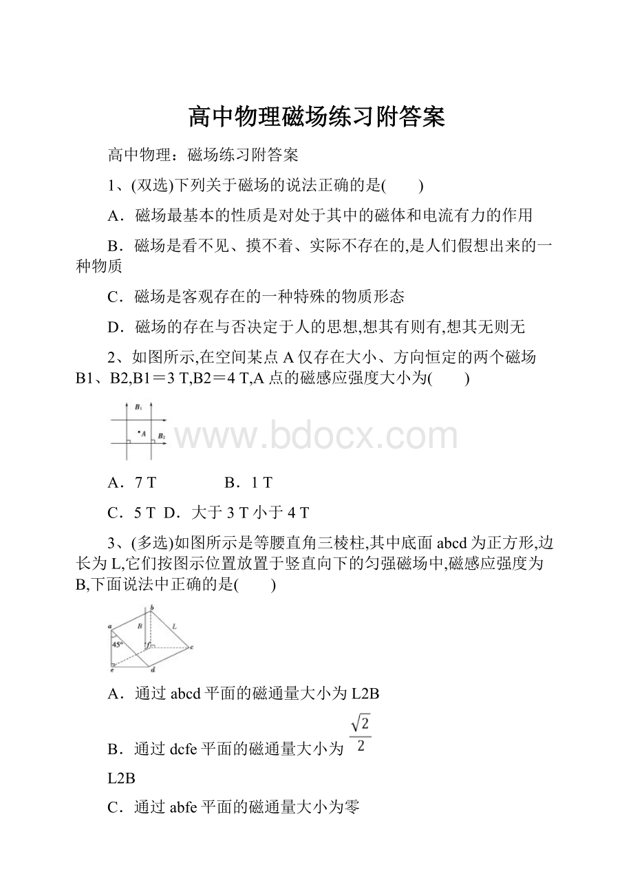 高中物理磁场练习附答案文档格式.docx