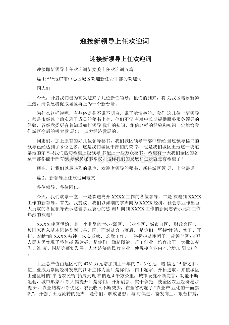 迎接新领导上任欢迎词.docx_第1页