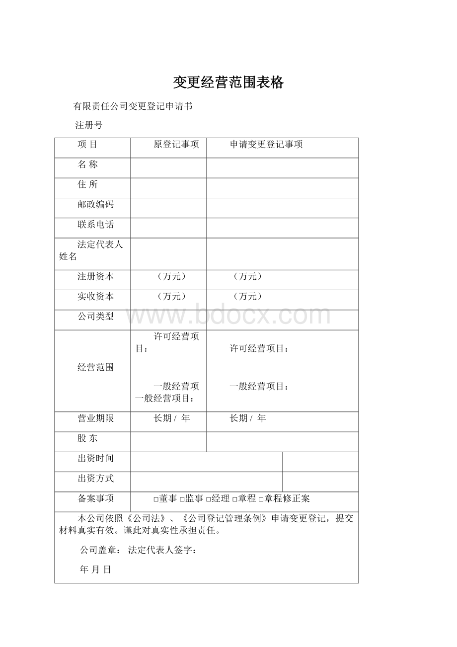 变更经营范围表格Word文档下载推荐.docx