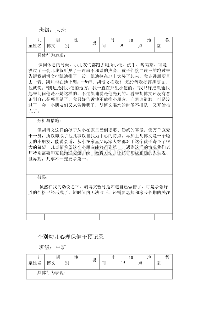 小三班个别幼儿心理保健干预记录文档格式.docx_第2页