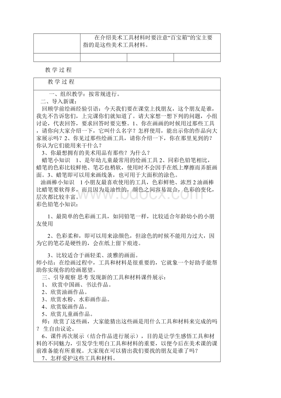 小学美术一年级上册表格教案.docx_第2页