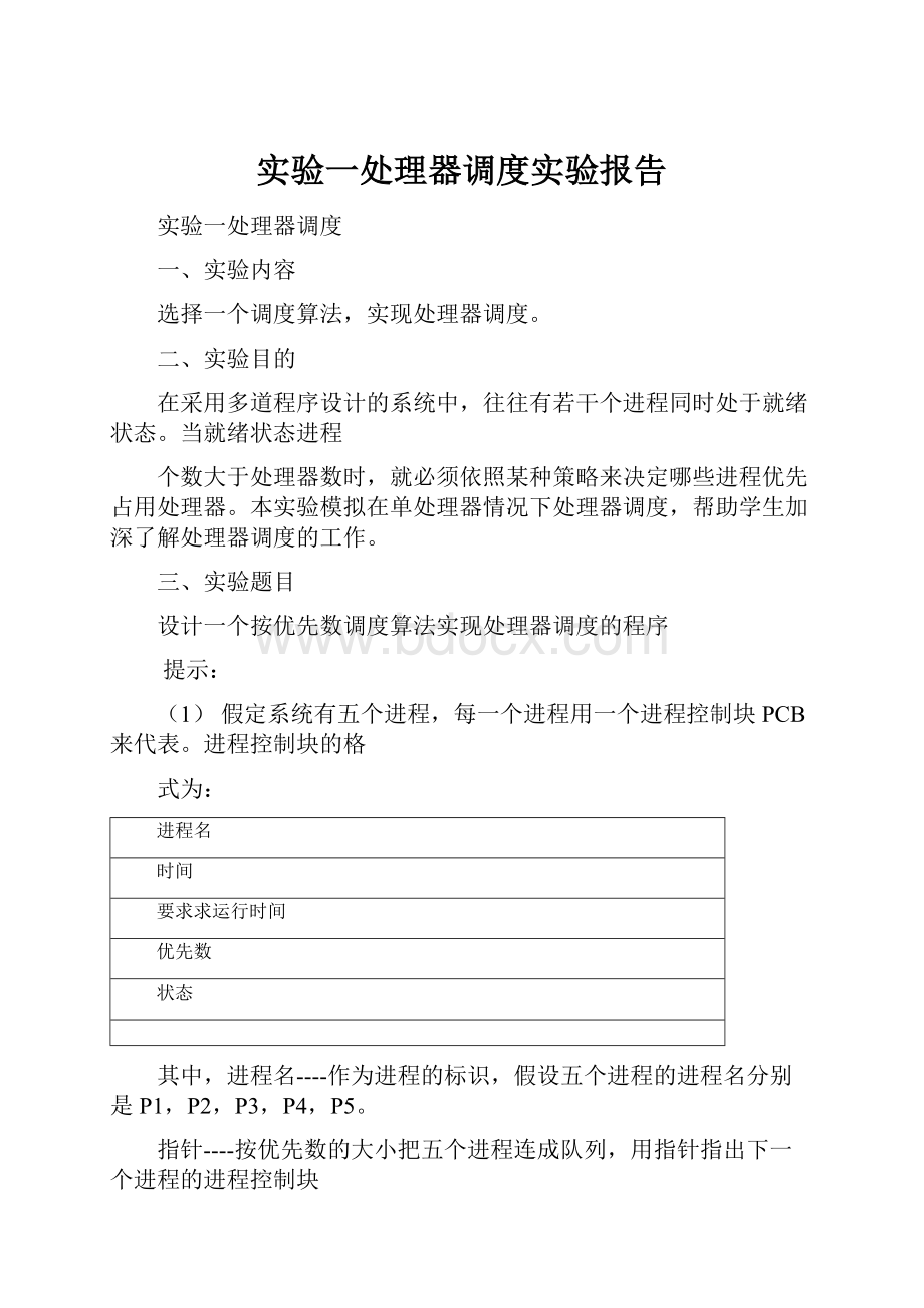 实验一处理器调度实验报告.docx