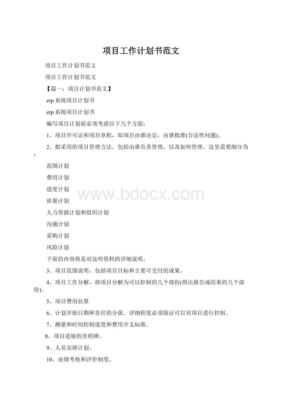 项目工作计划书范文Word文档格式.docx