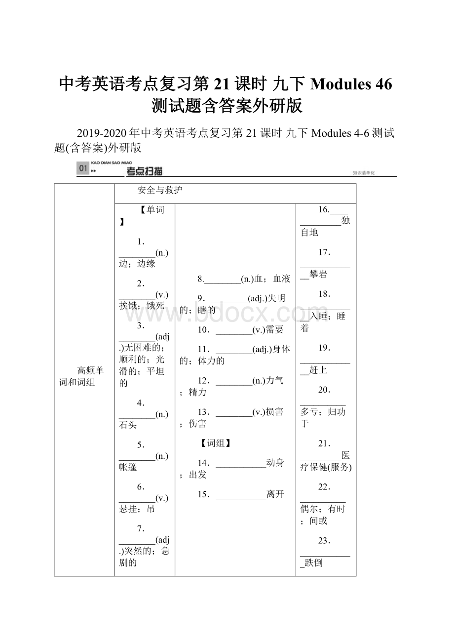 中考英语考点复习第21课时 九下 Modules 46测试题含答案外研版.docx_第1页