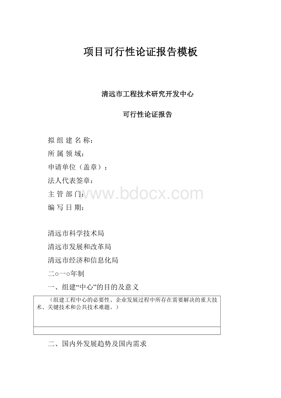 项目可行性论证报告模板Word格式文档下载.docx