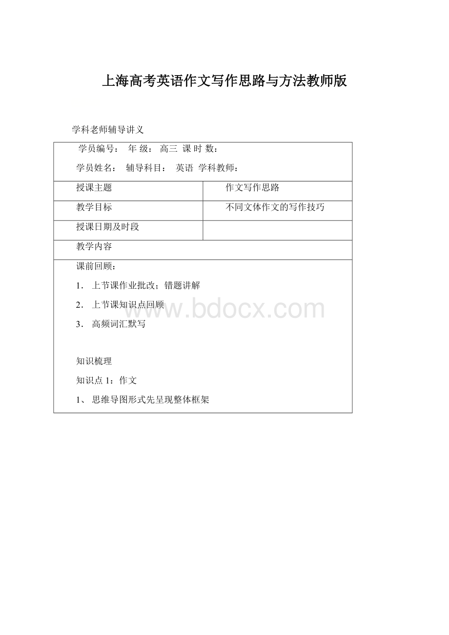 上海高考英语作文写作思路与方法教师版Word格式.docx