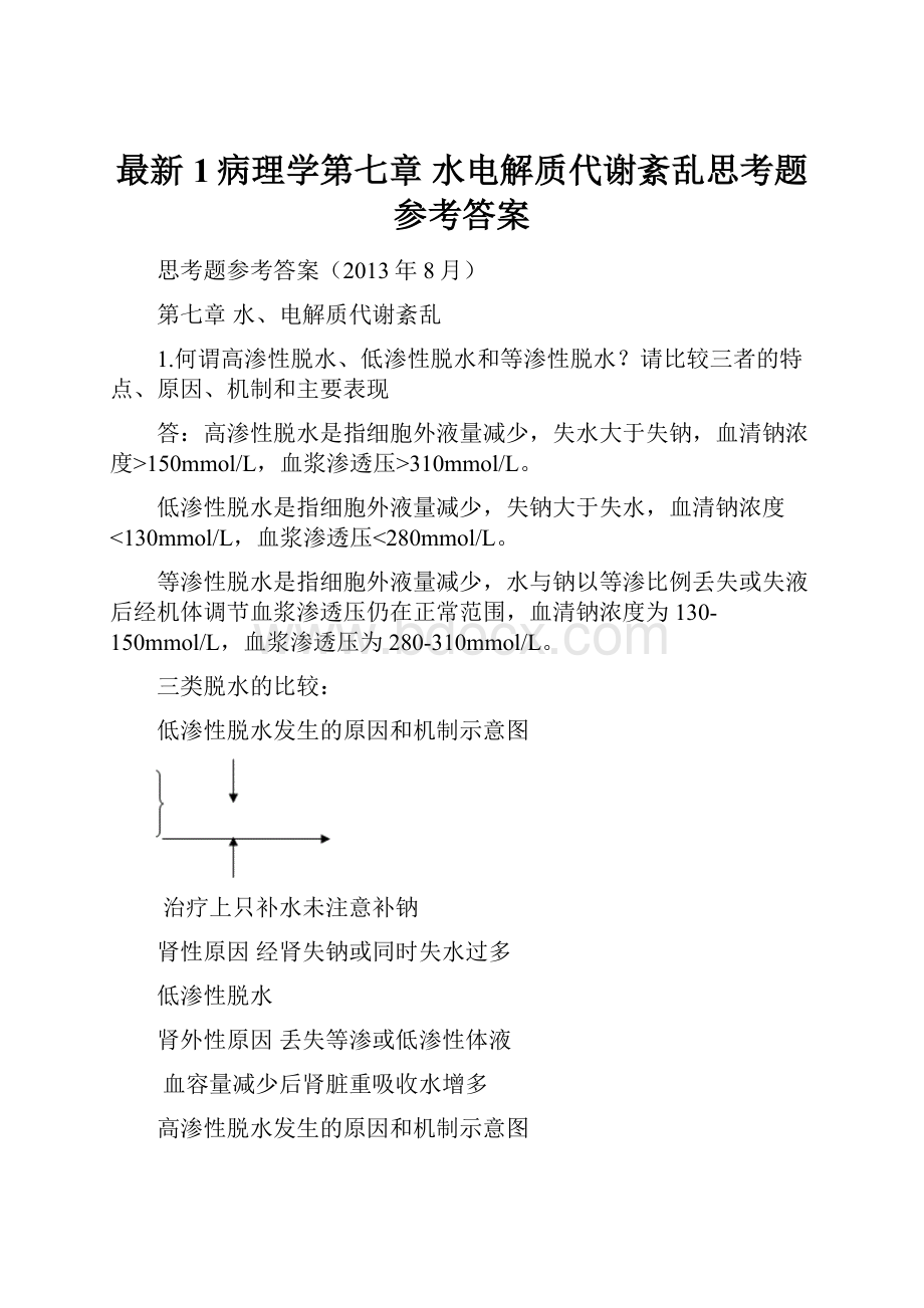 最新1病理学第七章水电解质代谢紊乱思考题参考答案Word文档格式.docx_第1页