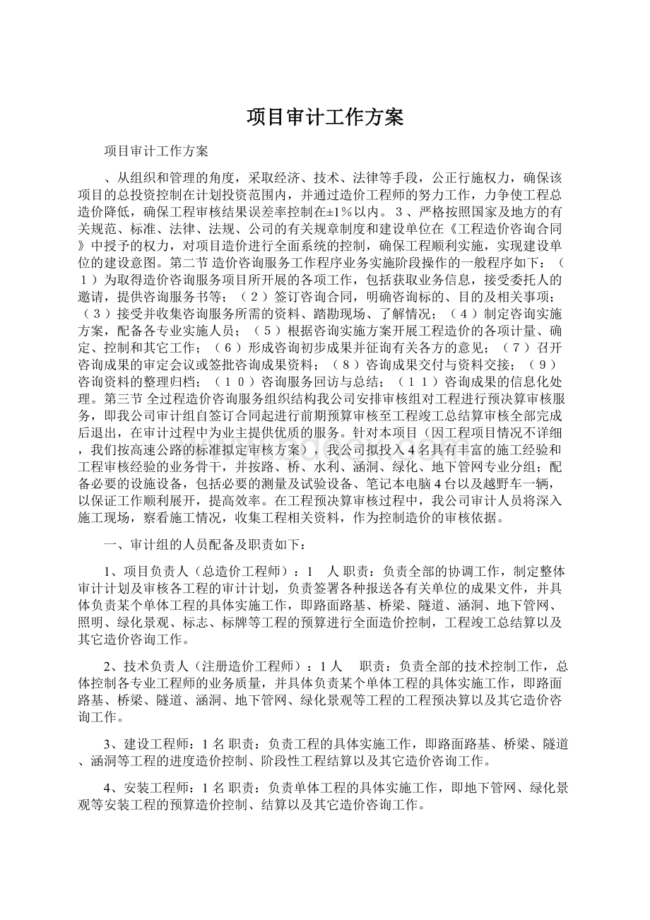 项目审计工作方案Word文件下载.docx