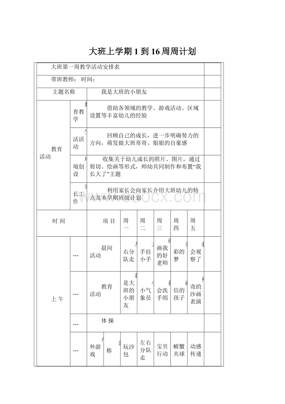 大班上学期1到16周周计划Word文档下载推荐.docx