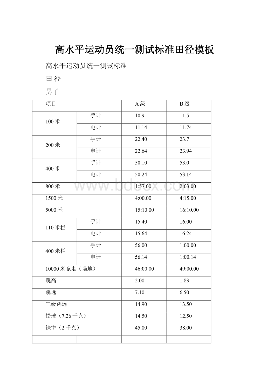 高水平运动员统一测试标准田径模板Word格式.docx