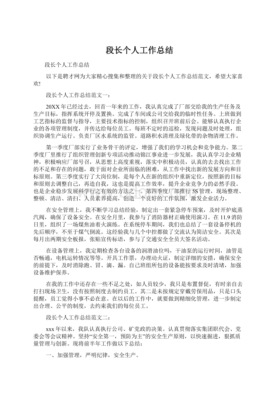 段长个人工作总结Word格式文档下载.docx