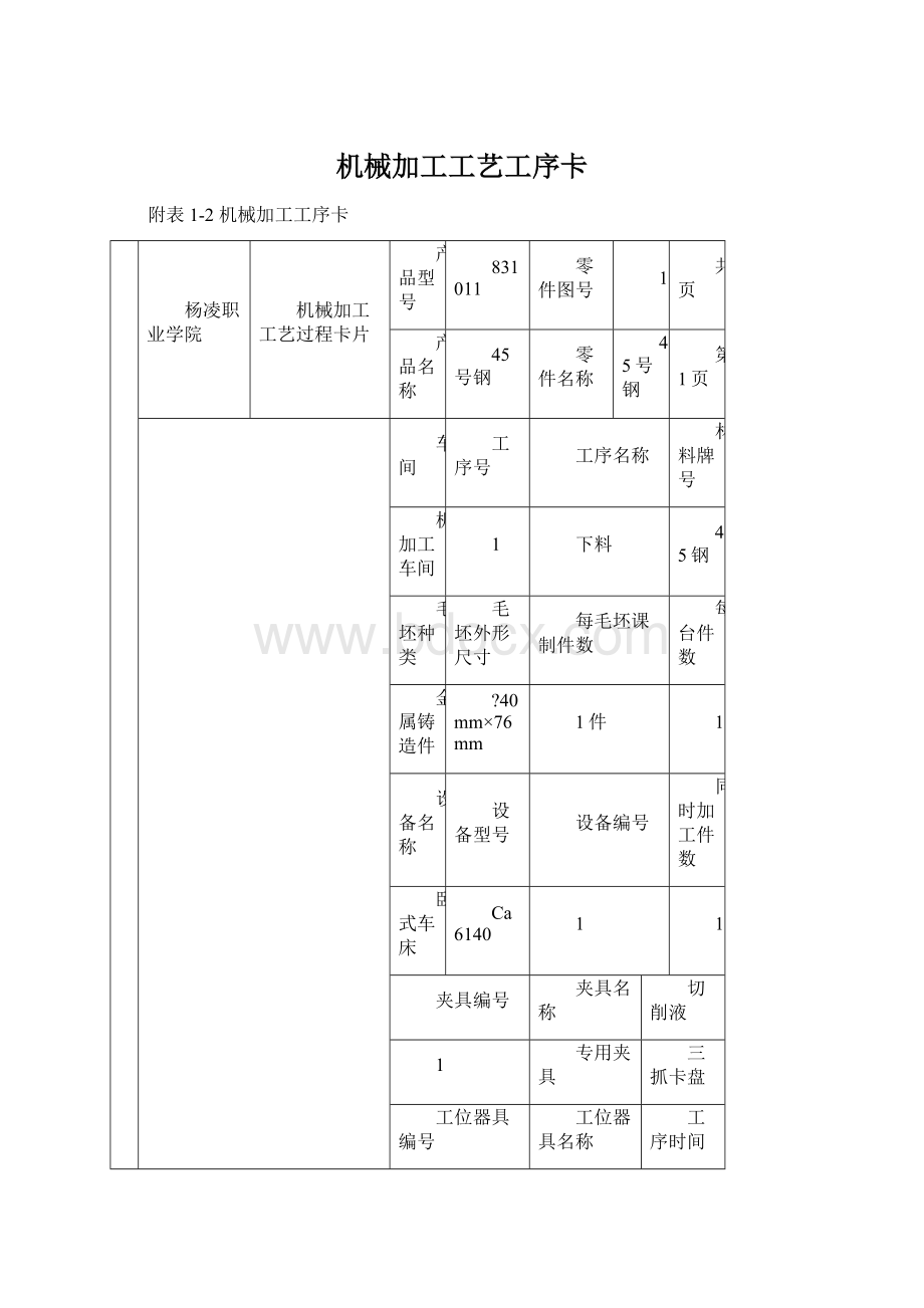 机械加工工艺工序卡.docx_第1页