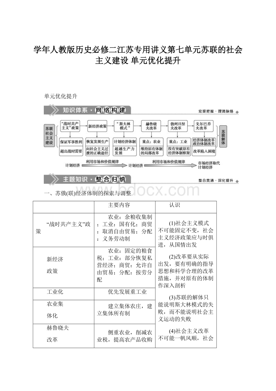 学年人教版历史必修二江苏专用讲义第七单元苏联的社会主义建设 单元优化提升.docx_第1页