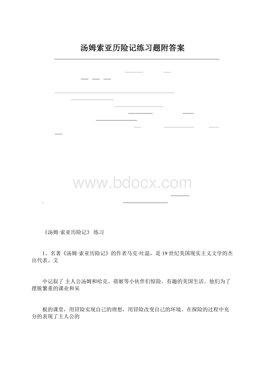 汤姆索亚历险记练习题附答案.docx