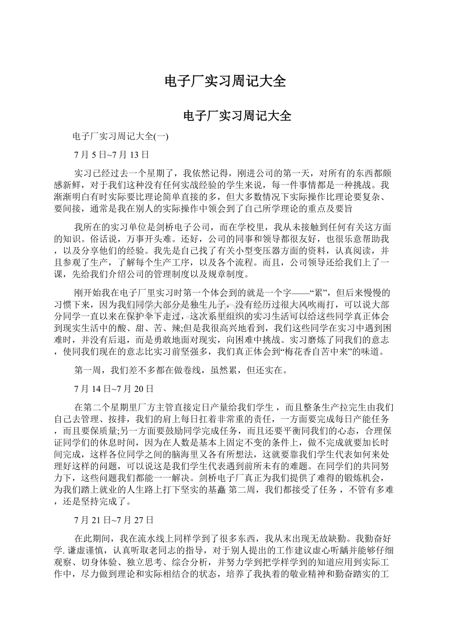 电子厂实习周记大全Word文件下载.docx_第1页