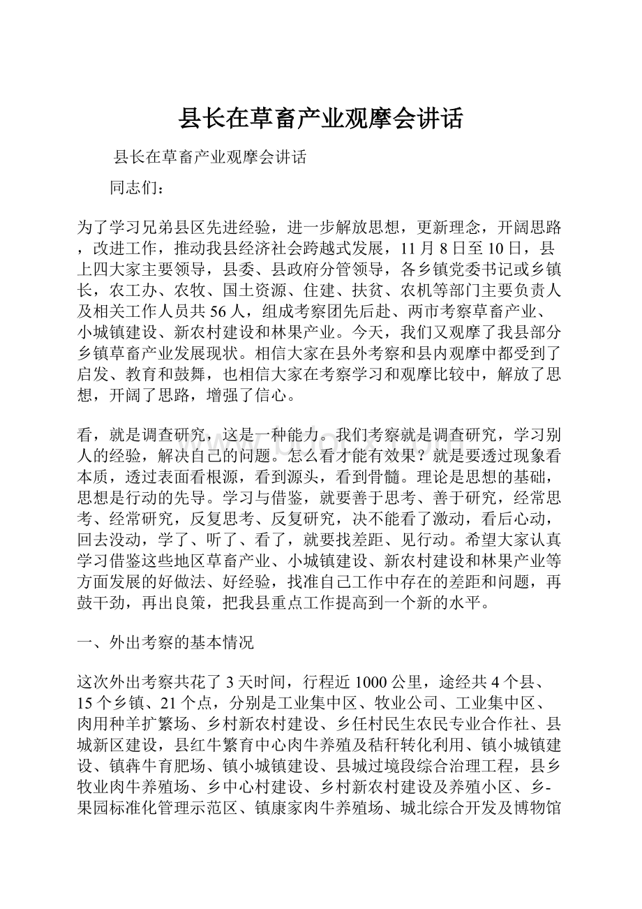 县长在草畜产业观摩会讲话Word文档格式.docx