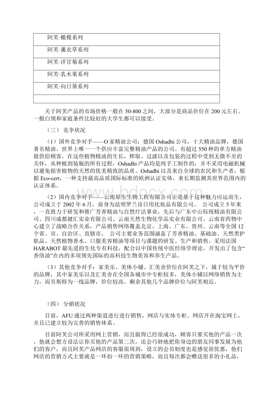 AFU阿芙品牌精油产品线上线下市场营销策划方案书Word文档格式.docx_第3页