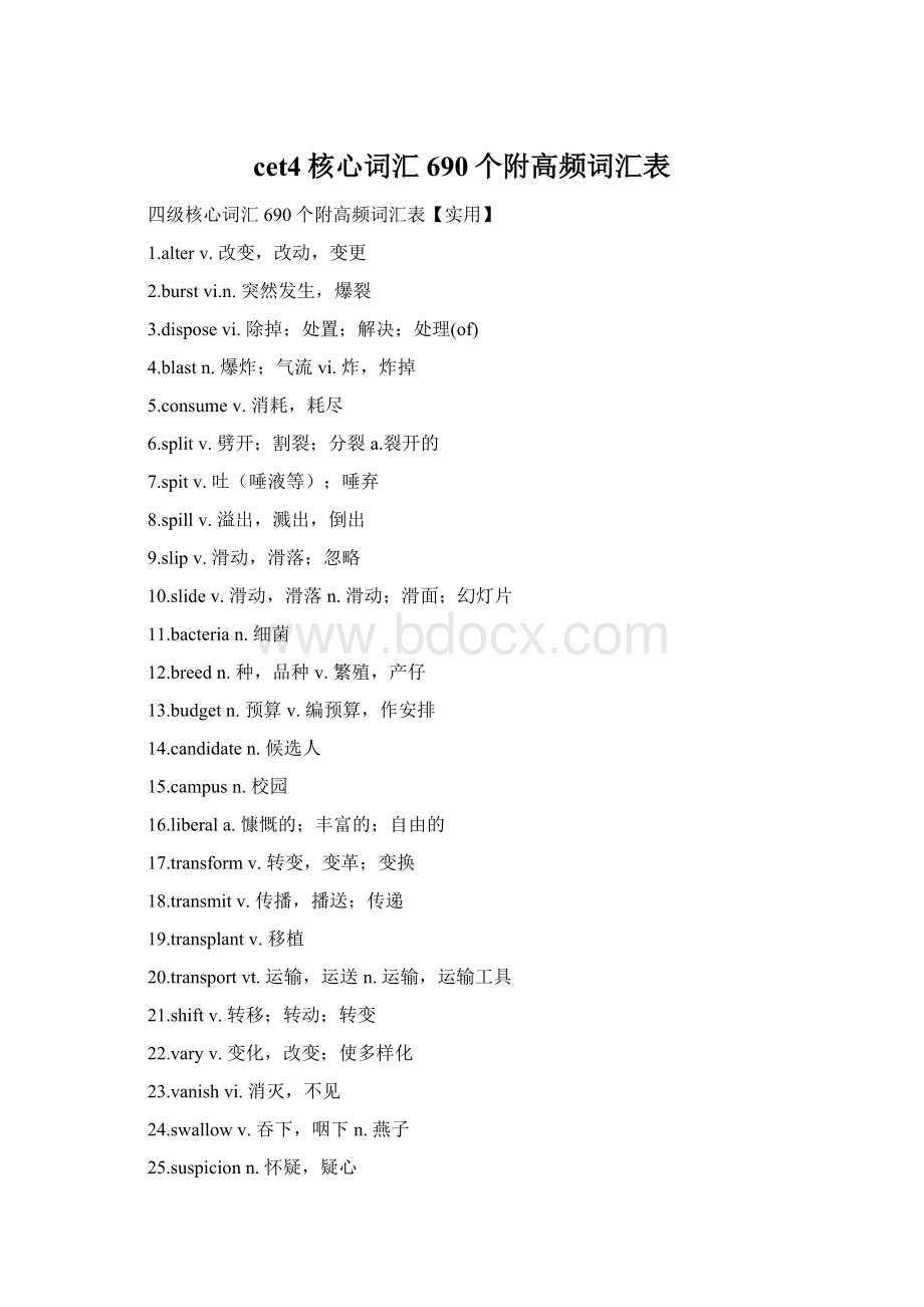 cet4核心词汇690个附高频词汇表Word下载.docx