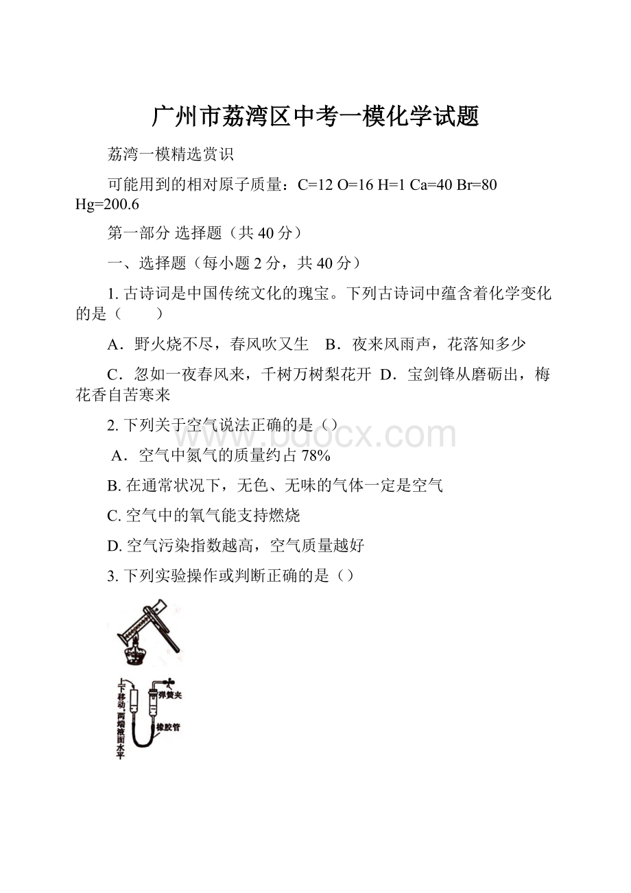 广州市荔湾区中考一模化学试题Word格式文档下载.docx