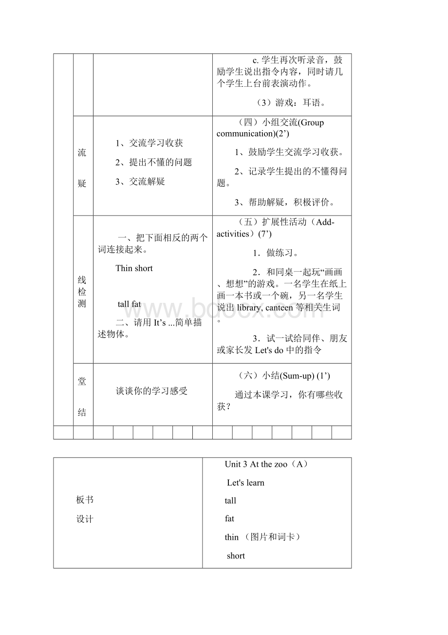 新人教版PEP三年级英语下册Unit 3 At the zoo第三单元教案.docx_第3页