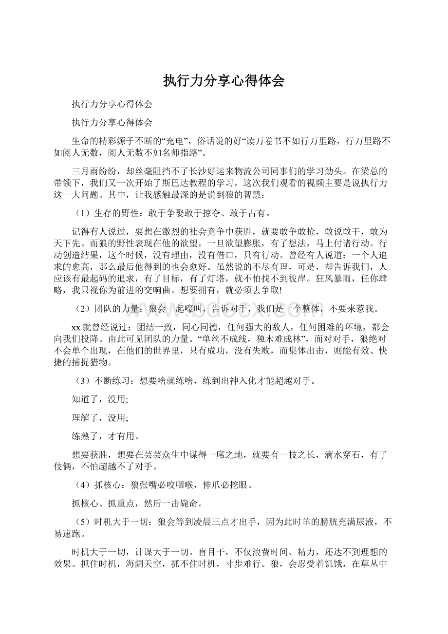 执行力分享心得体会Word格式文档下载.docx