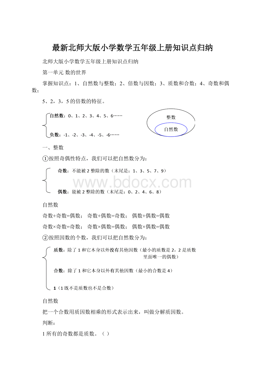 最新北师大版小学数学五年级上册知识点归纳.docx