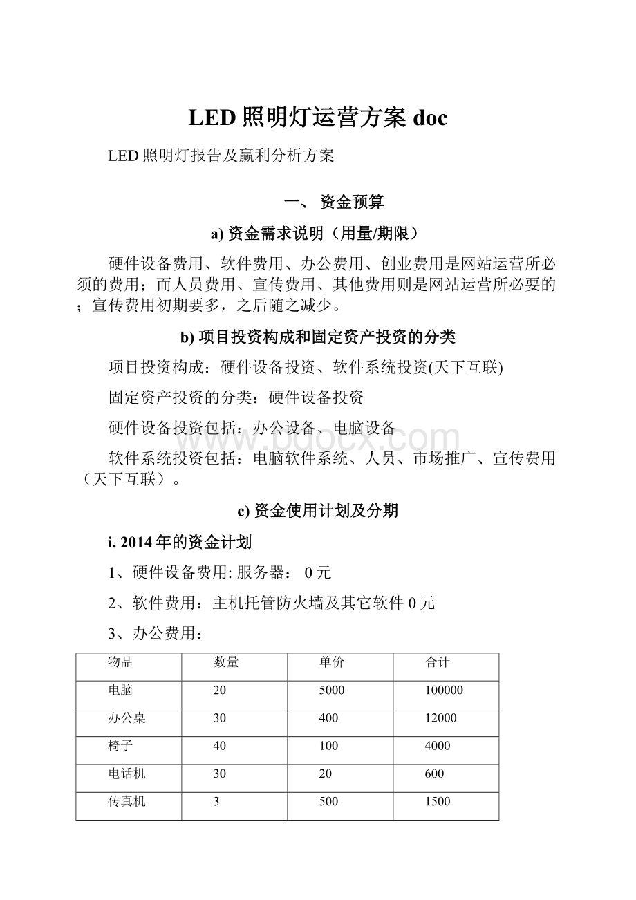 LED照明灯运营方案docWord文件下载.docx