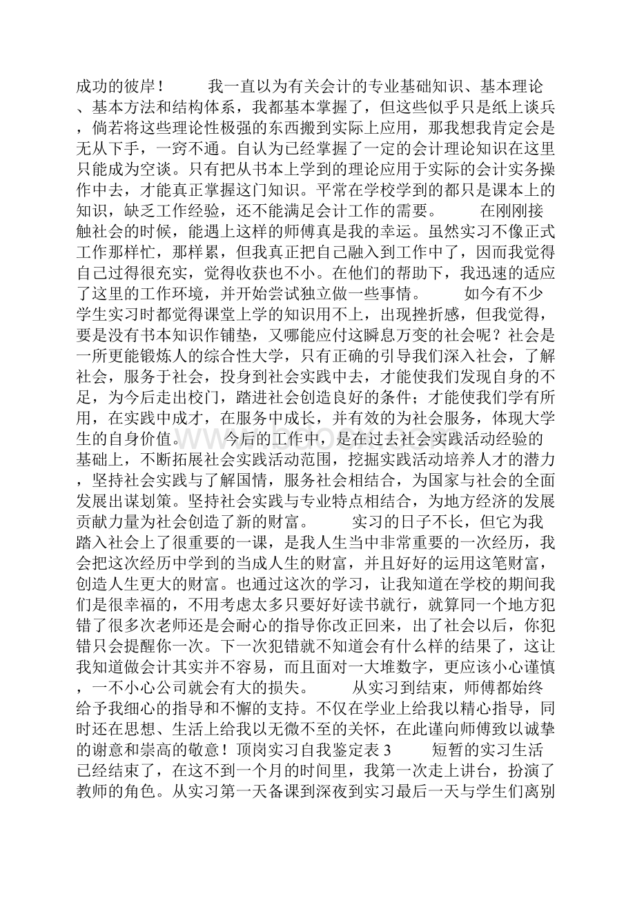 顶岗实习自我鉴定表Word格式.docx_第2页