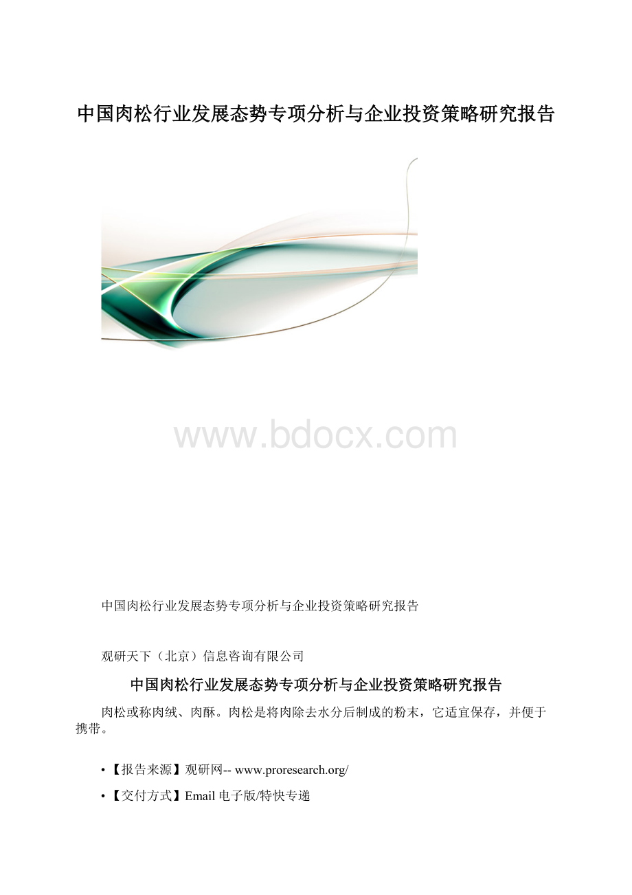 中国肉松行业发展态势专项分析与企业投资策略研究报告.docx