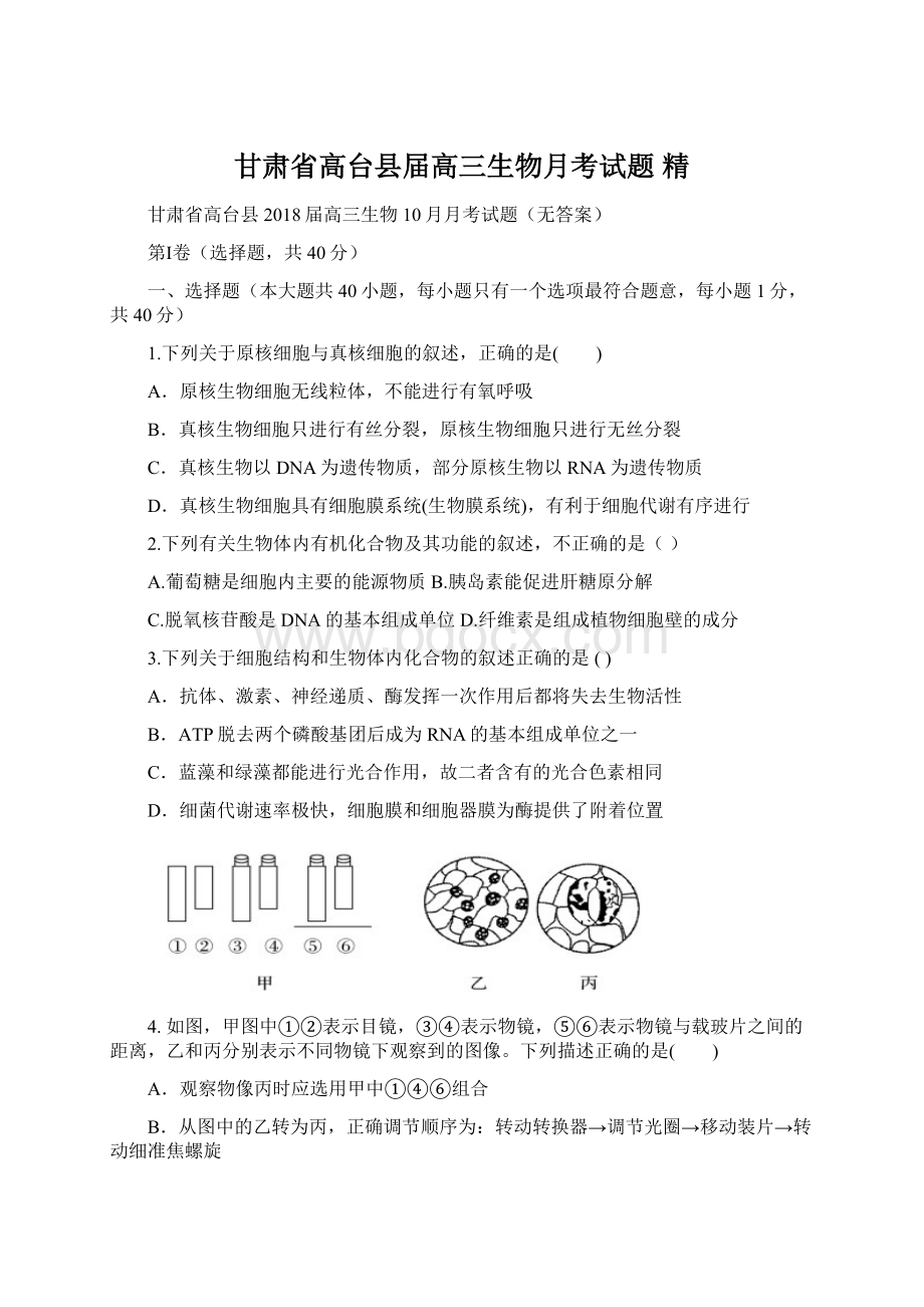 甘肃省高台县届高三生物月考试题 精.docx_第1页