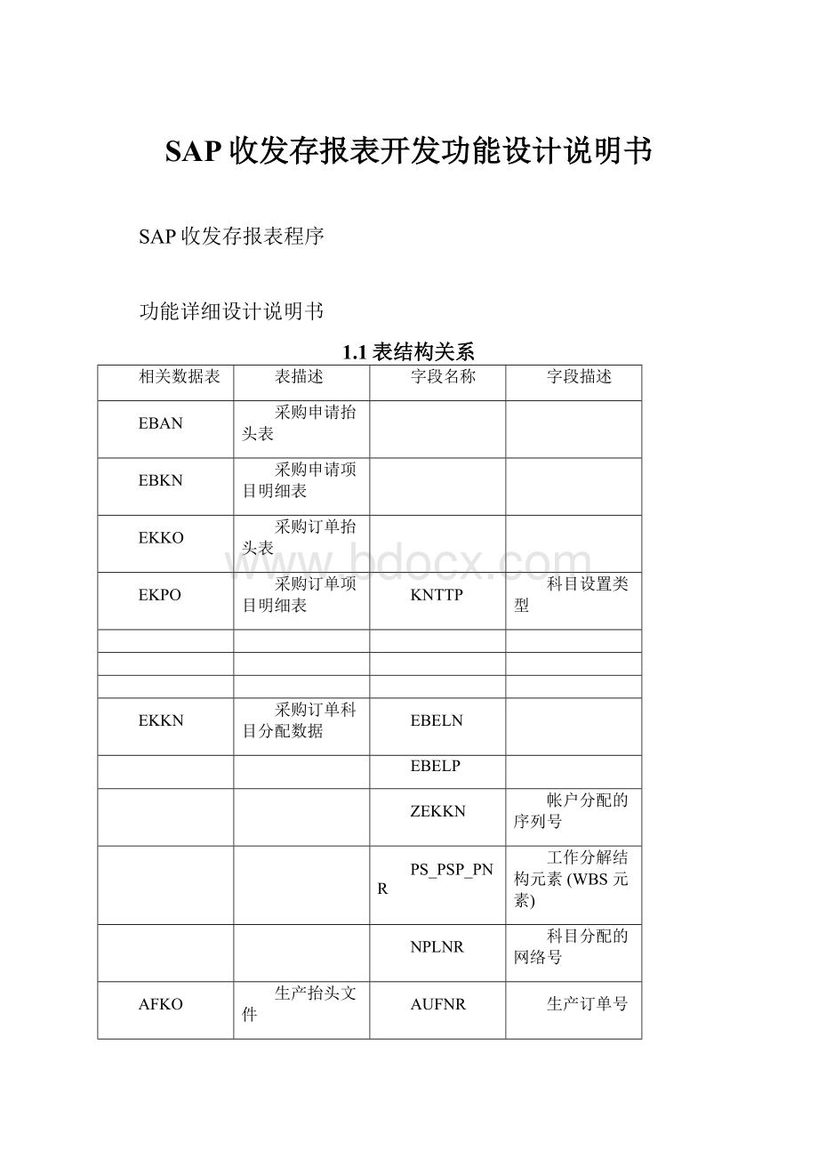 SAP收发存报表开发功能设计说明书Word格式.docx